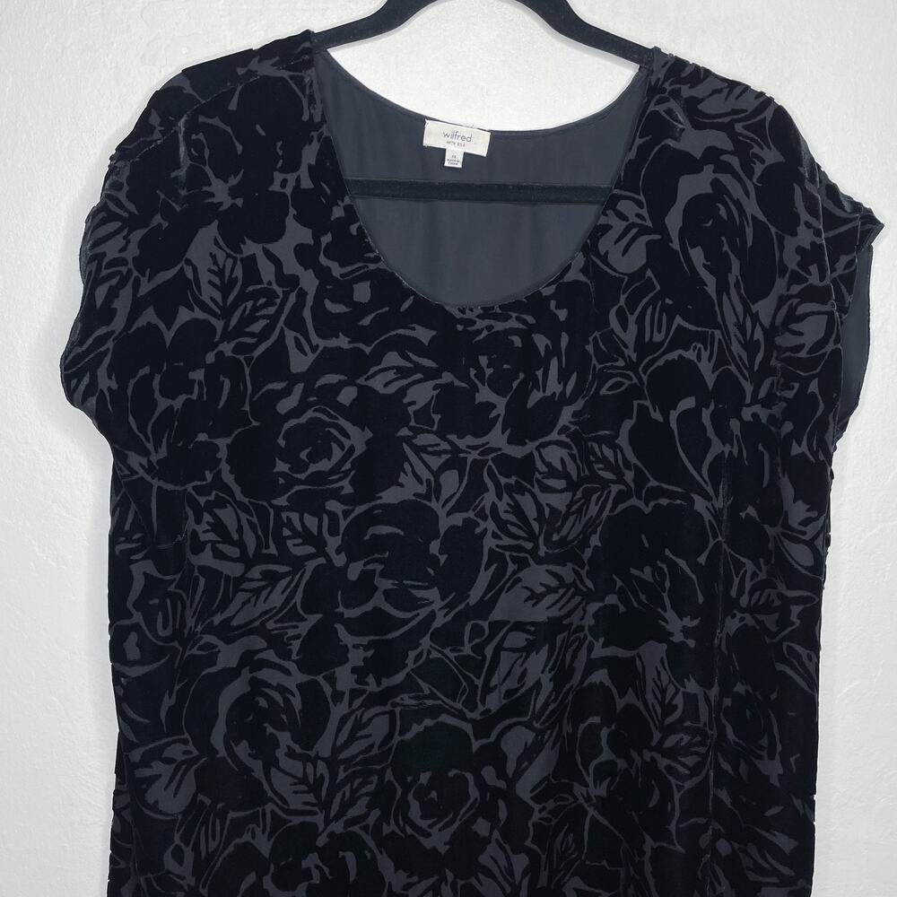 Aritzia Wilfred Floral Silk Velvet Overlay Black Mini Tunic Shirt Dress XS - Picture 2 of 9